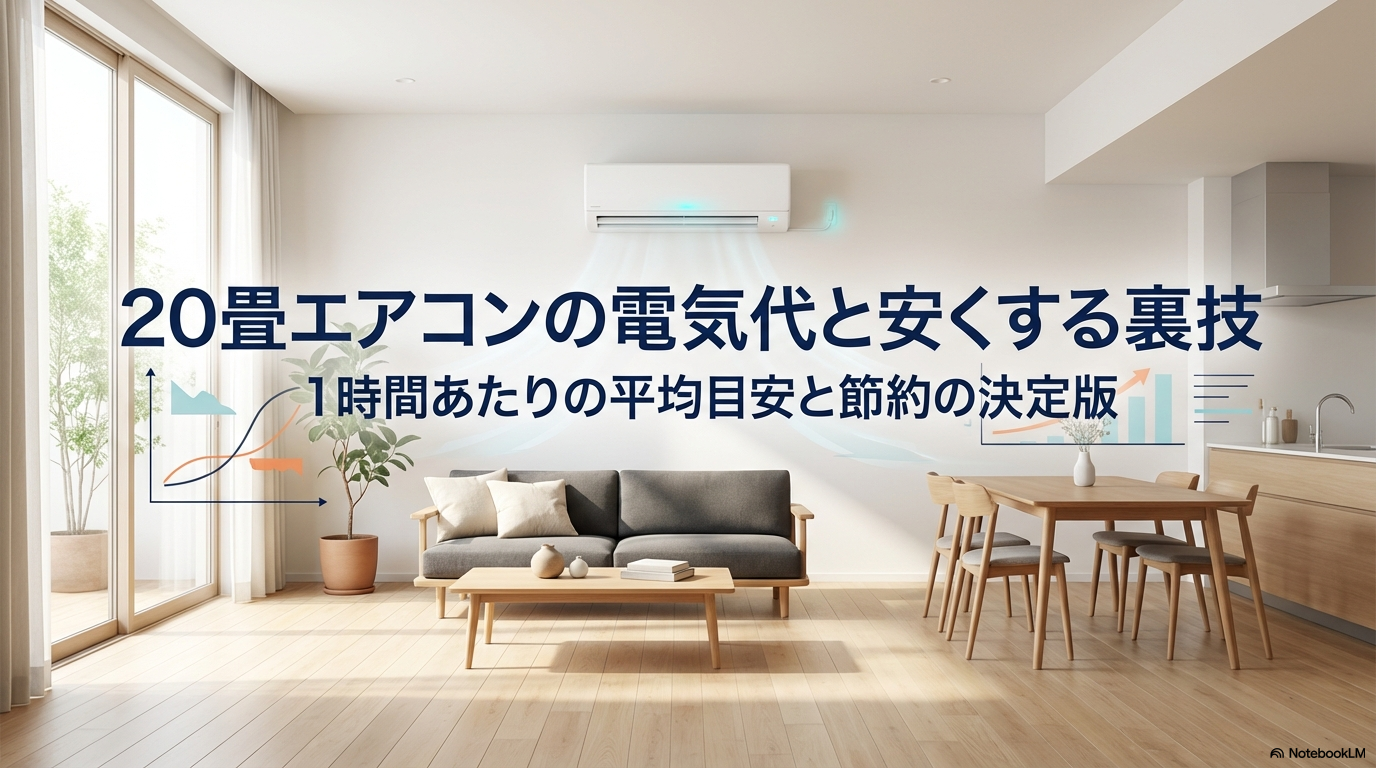 20畳エアコンの電気代と安くする裏技のタイトルスライド