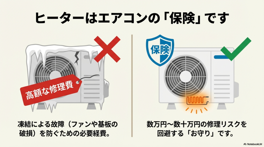 ドレンヒーターは凍結によるエアコンの高額修理を防ぐための必要な保険でありお守りです