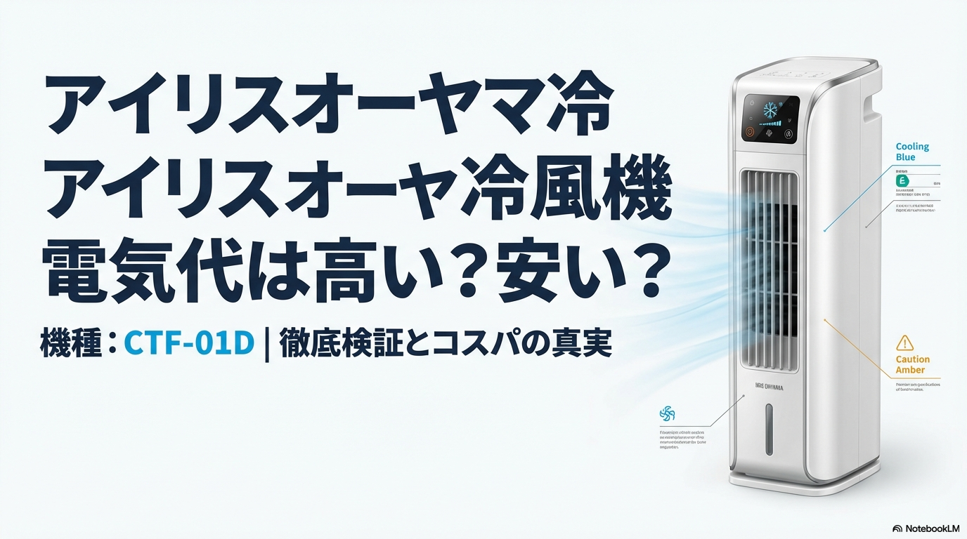 冷風機の電気代まとめ。1時間あたり約1.67円、1ヶ月毎日8時間使用で約400円、1シーズンで約1,200円という安さを示す表。