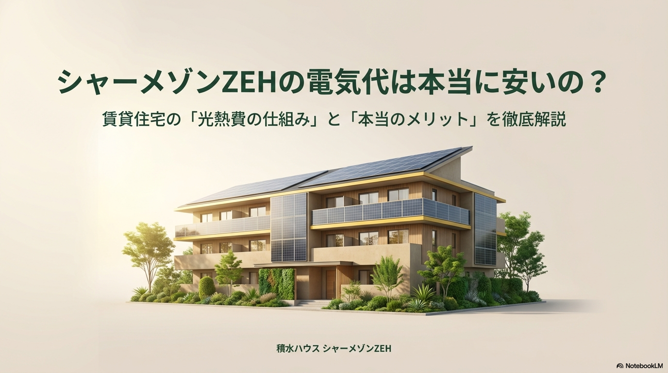 太陽光パネルを屋根に搭載した積水ハウスの賃貸住宅「シャーメゾンZEH」の外観パース図