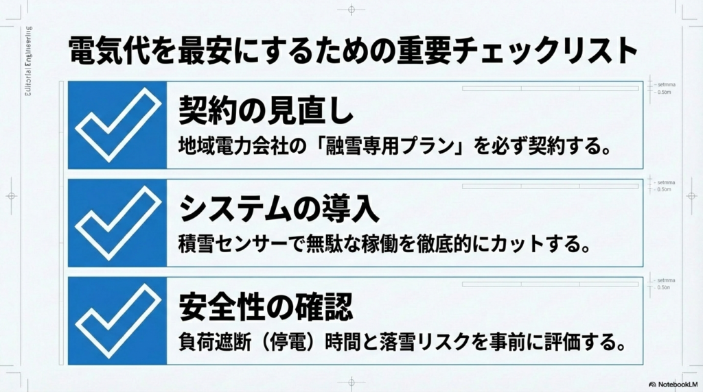 屋根融雪ヒーターの電気代を削減するための重要チェックリスト3選